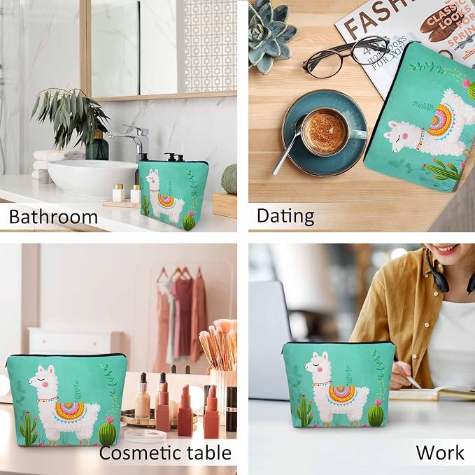 Makeup Bag Llama Makeup Bags For Purse Pouch, Funny Llama Alpaca Cactus Floral Green Travel Toiletry Bag Cosmetic Bag Makeup Bags Flax Makeup Organizer Bag Pencil Pouch For Man Woman - Image 6