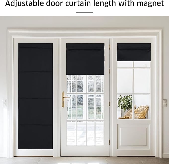 NICETOWN Black Magnetic Blackout No Drill French Door Curtain for Window | Thermal Insulated Short Curtain Blinds, Tie Up Roman Shade, Front Sidelight Curtains for Window Glass 24" W x 48" L, 1 Panel - Image 5