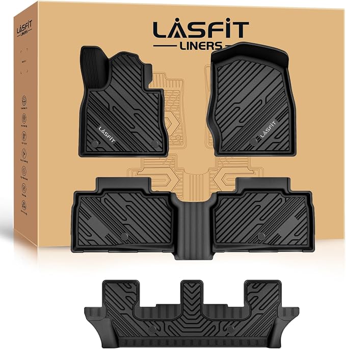 LASFIT Floor Mats for Ford Explorer 2020-2026 7 Passenger Accessories | TPE All Weather Protector Anti-Slip Floor Liners, 2026 2025 2024 2023 2022 2021 2020 Explorer 7 Seats 1st& 2nd& 3rd Row Black by LASFIT