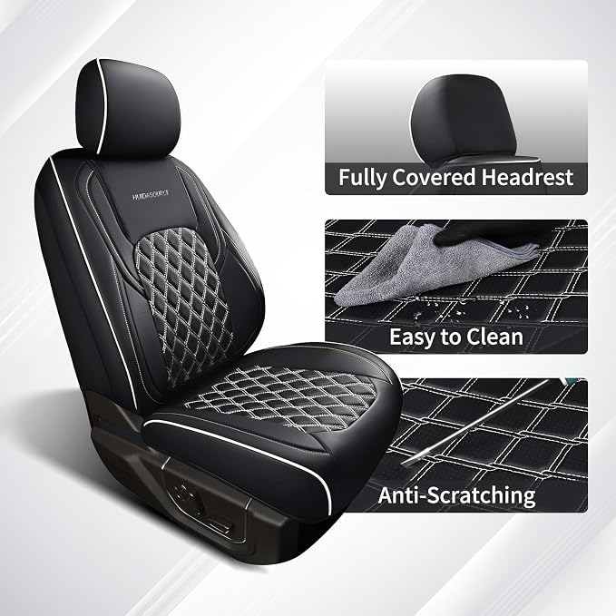Huidasource Fit for Truck Seat Covers Chevy Silverado/GMC Sierra, Chevrolet Seat Covers, 1500 2007-2013&2019-2026, 2500HD 3500HD 2020-2026 Crew Double Extended Cab, Thickened Nappa Leather Black&White - Image 8