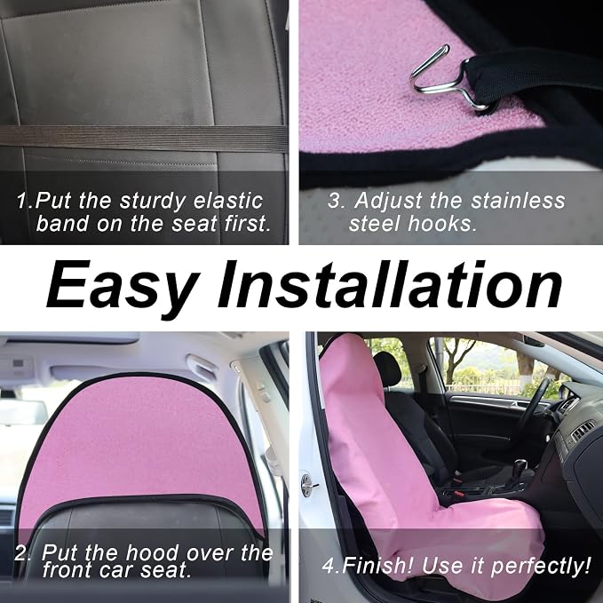 Sweat Towel Car Seat Cover Protector Front Seats for Gym Workout, Running, Swimming, Beach and Hiking, Waterproof Universal Seat Cover for Car, Trucks, Van & SUV (1, Pure Pink, Front) - Image 6