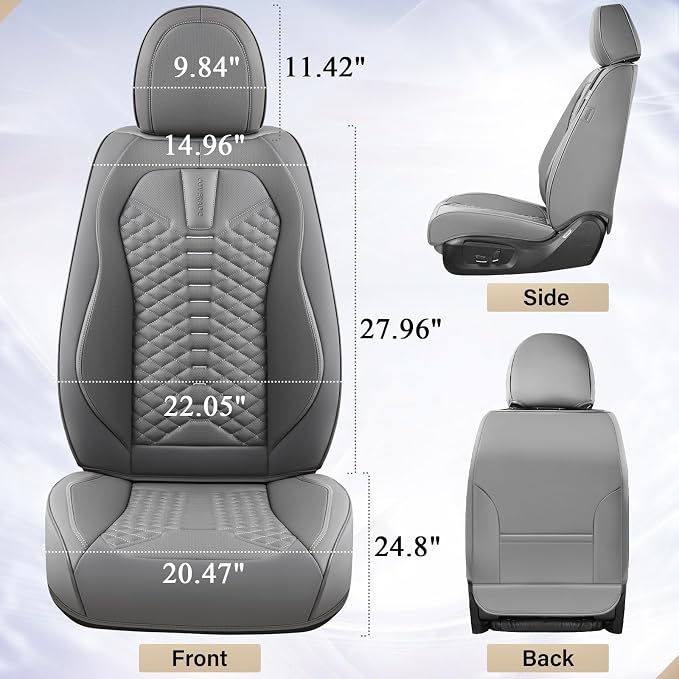 Coverado Car Seat Covers Full Set, Nappa Leather Seat Covers for Cars, 5 Seats Universal Waterproof Seat Covers, Front and Back Car Seat Protector, Automotive Seat Covers Fit for Most Cars, Gray - Image 8