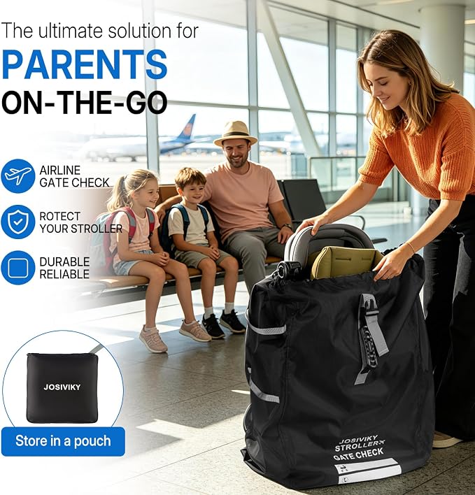 Stroller Bag for Airplane Gate Check, Universal Stroller Travel Bag & Car Seat Bag for Air Travel, Foldable Water Resistant Travel Essentials with Adjustable Shoulder Straps,Black - Image 2
