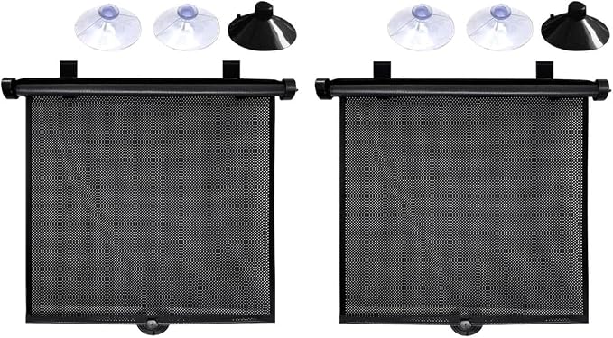 2PCS Car Windshield Sunshade for Baby, 18"×15" Retractable Car Window Sun Shade Protection Cover with Suction Cups, Auto Side Window Shades for Blocking Heat & UV Rays Glare (Black) by Unknown