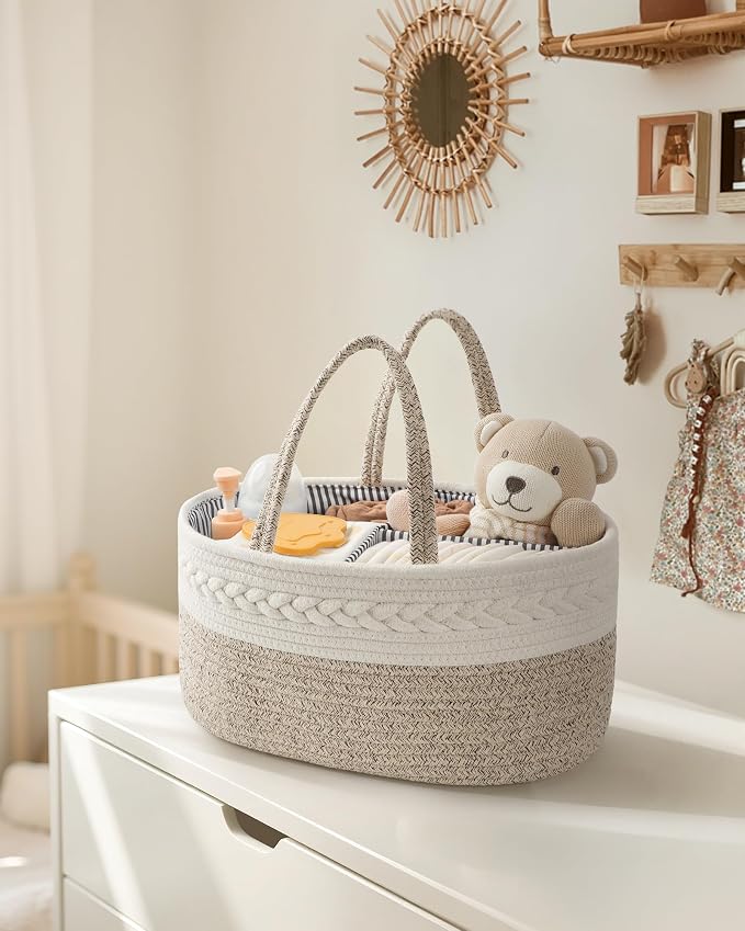 Maliton Diaper Caddy Organizer for Baby, Cotton Rope Baby Gift Basket, Portable Diaper Organizer for changing table, Nursery Storage Organizer, Shower Gifts for Newborn,baby essentials | 100% Cotton Rope Baby Caddy, Soft Yet Structured, Nursery, Car & ... - Image 5