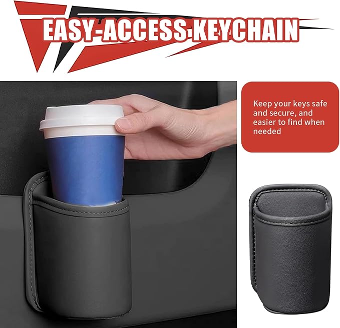 Car Door Cup Holder, Clip On Waterproof Car Window Cup Holder, Multifunctional Leather Door Storage Pocket, Universal Auto Interior Organizer Accessories for Most Cars (Black) - Image 3