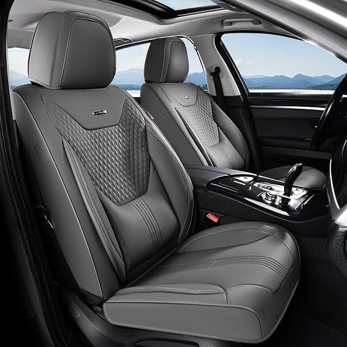 Coverado Car Seat Covers with Lumbar Support, Front Covers for Cars, Universal Automotive Seat Cover, Waterproof, Leather Car Seat Cushion, Interior Seat Protectors for Most Cars by COVERADOAUTO