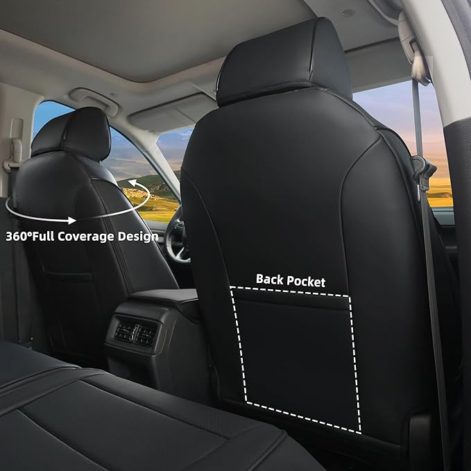 Lolcar CRV Seat Covers Custom Fit for Honda CRV 2023 2024 2025 2026 Leather Car Seat Cover Full Set for Trucks SUV,Waterproof Car Seat Cushion,Faux Leather (Black) - Image 3