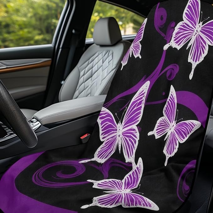 Purple Butterfly Car Seat Towel for Front Seat Only with Storage Bag Neon Butterfly Car Interior Accessories for Women Sweat Auto Interior Seat Protector Yoga Running Swimming Hiking Towels - Image 3