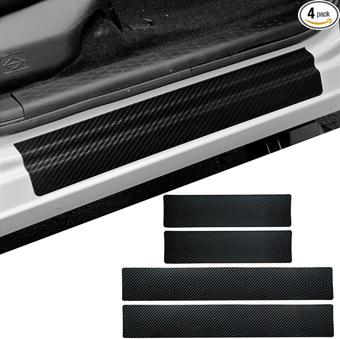 4 Pcs Carbon Fiber Car Door Sill Scuff Plate Auto Door Entry Guard Scratch Shield for GMC Sierra 2500HD Chevrolet Silverado 2500HD Auto Accessories (No Mark, 2500HD) by Hong+HT