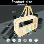 Bunliuys Chenille Letter Clear Makeup Bag Hair Patch, Travel Toiletry Makeup Bag with Handle, Nylon Waterproof Makeup Bags clear cosmetic bag, preppy patch makeup bag for Women (HAIR-Beige) - Image 2