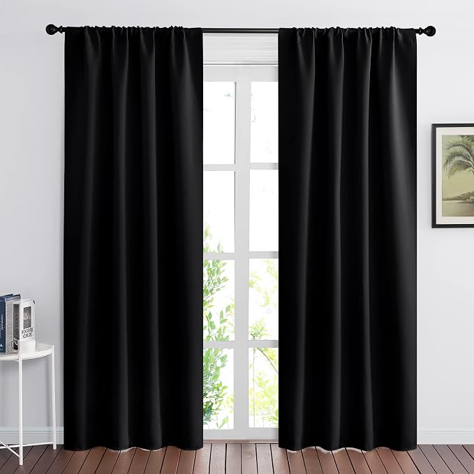 RYB HOME 2 Panels Blackout Doorway Curtains | Thermal Insulated, Privacy, Rod Pocket, Easy Installation, Drapes for Living Room Bedroom Dining Room, W34 x L80, Black by RYBHOME