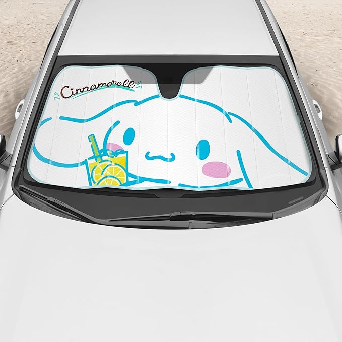 Carbella Cinnamoroll Car Windshield Sun Shade, Official Sanrio Accordion Style Sunshade for Car Window, Cute Kawaii Car Sun Shade Windshield, Cinnamoroll Car Accessories for Women (Lemon Chill) - Image 2