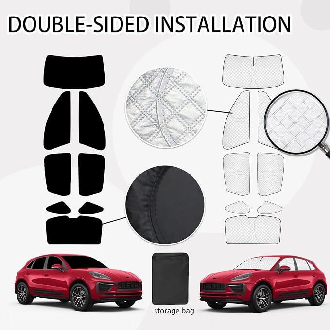 KMF 8pcs Sun Shades for Porsche Macan 2014-2024 Accessories, Thicken Full Window Windshield Sunshade Car Window Covers for Side Rear, UV Block and Blackout Privacy for Car Camping Outdoor - Image 5