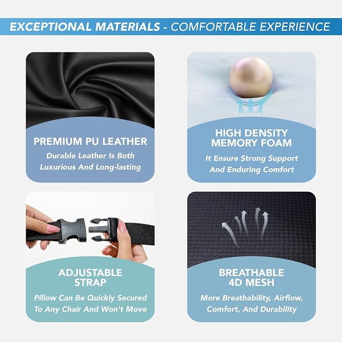 Lofty Aim Lumbar Support Pillow for Car, Car Seat Back Support for Driving | Memory Foam Car Lumbar Support for Driving Seat, Car Back Cushion, Adjustable Straps, Lower Back Pillow, PU Leather, Black - Image 6