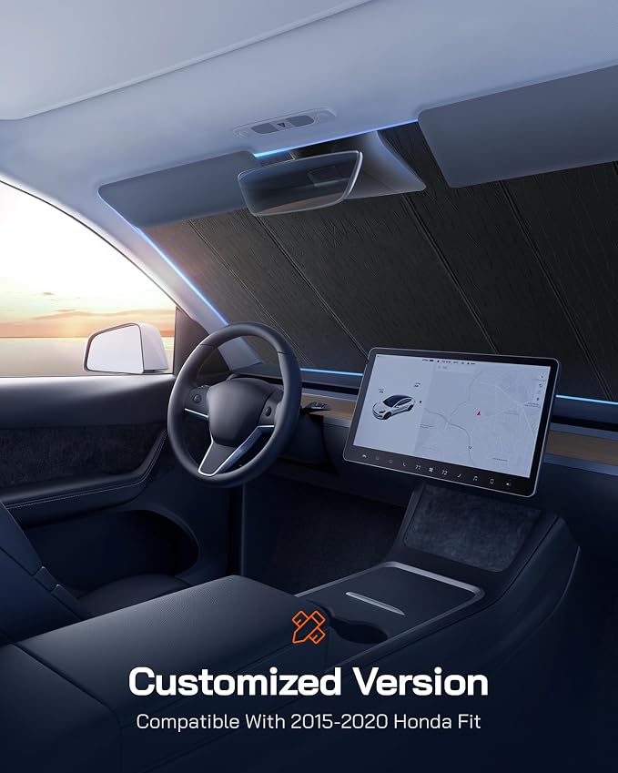 Pigenius Windshield Sunshade for Honda Fit 2015-2020 (Gen 3 / GK5) Hatchback, Reversible Silver/Black - Image 2