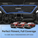 Windshield Sun Shade Umbrella for GMC Sierra 1500 2500 3500 2019-2026 | Foldable Car Sunshade, 360 Rotation Automotive Interior UV Protection for Outdoor Parking, Keep Car Cool - Image 2