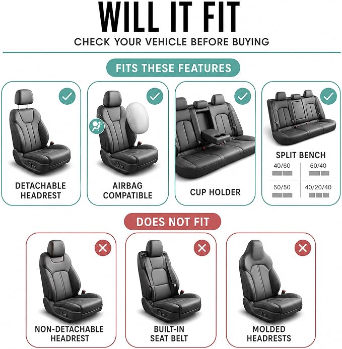 FH Group Full Set Travel Master Car Seat Covers, Airbag and Split Rear Car Seat Cover Universal Fit Interior Accessories for Cars Trucks SUV, Automotive Seat Covers,Black - Image 2