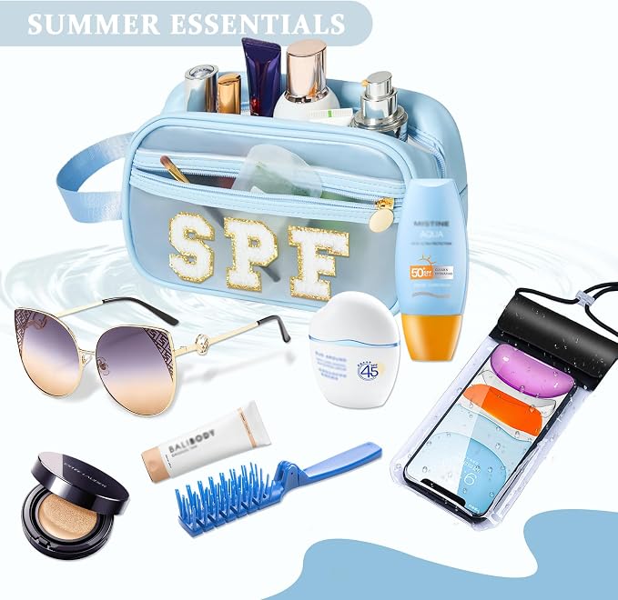 COSHAYSOO Clear Sunscreen Bag Makeup Toiletries Pouch Beach Vacation Essentials Summer Travel Stuff Accessories Personalized Graduation Gifts for Her Women College Teen Girls Teacher Nurse Blue SPF - Image 4