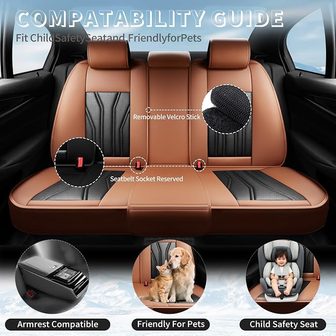 Fit RAV4 Premium Leather Car Seat Covers for Toyota RAV4 2007-2025 2026 - Waterproof，Breathable，All-Weather Seat Cushion Protecto & Airbag Compatible, 2 Front Seat Brown&Black - Image 3