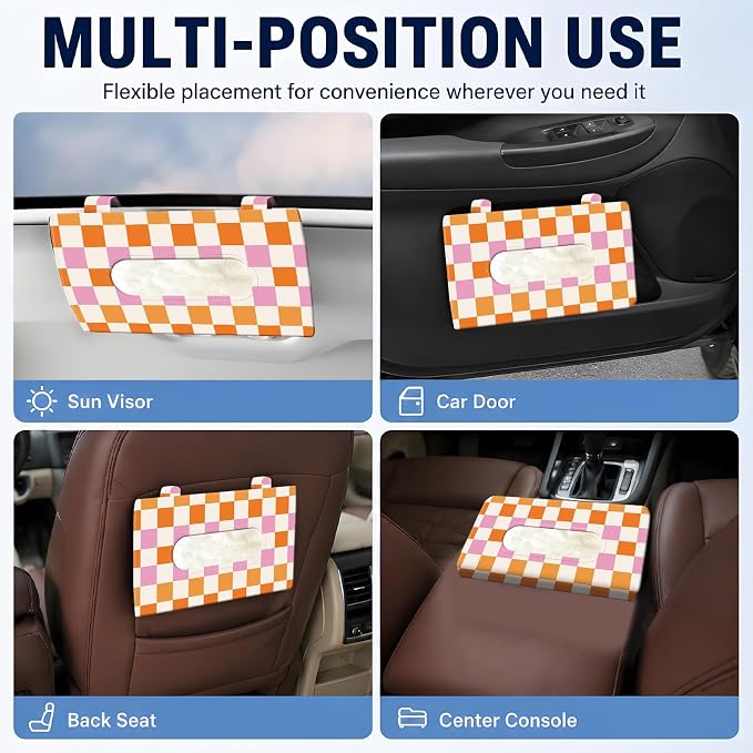 Car Tissue Holder, Cute Sun Visor Napkin Holder Backseat Tissue Case, PU Leather Tissue Box, Funny Car Accessories for Women Men Colorful Funny Plaid - Image 5