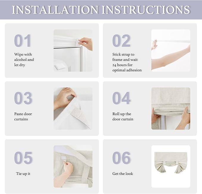 RYB HOME Natural Linen Textured French Door Window Curtains 100% Blackout | Self Adhesive, Thermal Insulated Privacy Energy Saving, Shades for Nursery Office Patio Glass Door, W30 x L40, 1 Panel - Image 3