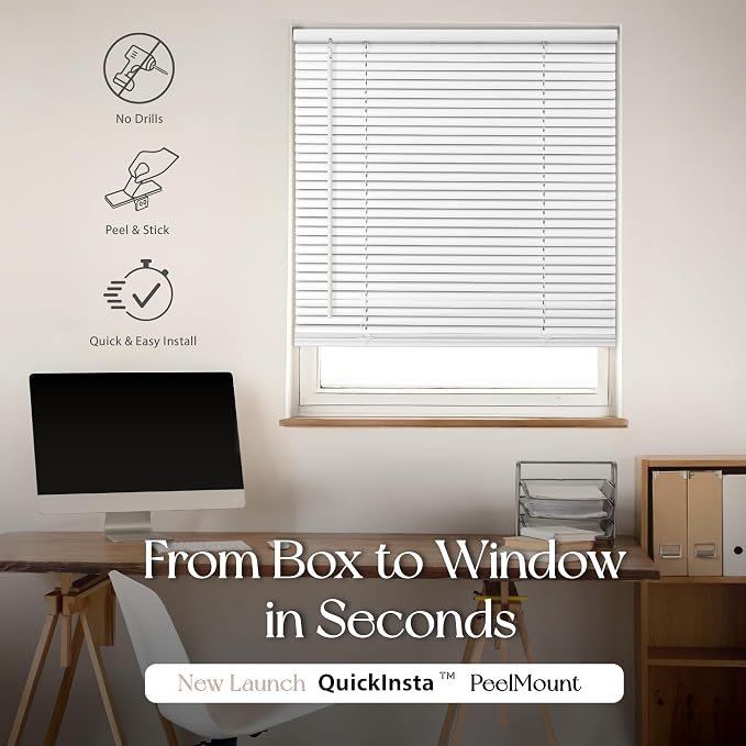 REGAL estate Damage-Free Peel and Stick Door Mini Blinds, White, 25 x 48 in | Damage-free removal, Ideal for renters and smooth doors, PeelMount adhesive design, Light filtering, Cordless 1 in slats - Image 2