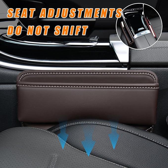 Ziciner Car Seat Gap Organizer, Premium Leather Auto Seat Storage Box, Vehicle Adjustable Front Seat Gap Filler, Car Seat Side Pocket Organizer for Phones, Glasses, Keys, Money, Cards (Coffee) - Image 6
