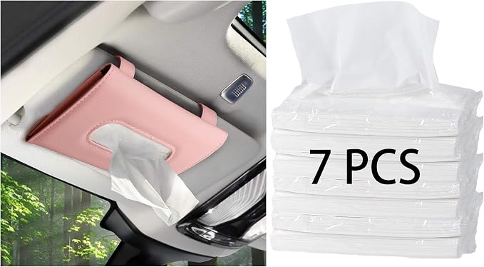 Pink Car Tissue Holder with 7 Refills, Car Accessories for Women | Universal car tissue box with 7 refills, easy install & refill, fits most cars, cute travel accessory for ladies by SEMBEM