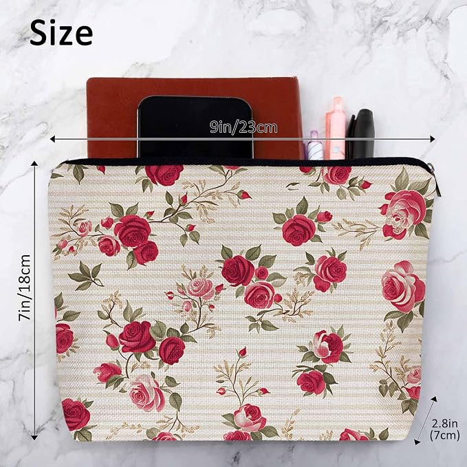 Makeup Bag For Purse Rose, Retro Floral Roses Red Cosmetic Bags For Women With Zipper Travel Toiletry Pouch Makeup Bags Makeup Organizers Purse For Toiletries Cosmetics - Image 4