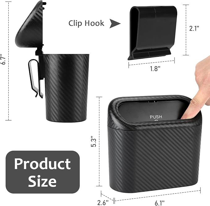 Accmor Car Trash Can with Lid, 2 Pack Mini Vehicle Trash Bin, Small Car Dustbin Garbage Organizer Holder with 2 Roll Trash Bag, Portable Hanging Leakproof Auto Storage Bag Container - Image 2