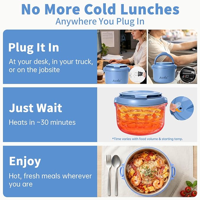 Electric Lunch Box, 32 oz Portable Food Warmer Heater, Lunch Warmer Portable for Work/Office/Car/Travel 12V/24V/110V 3-in-1, Warming Soup & Meal, Spill-Free, Men & Women's Gifts, Blue - Image 8