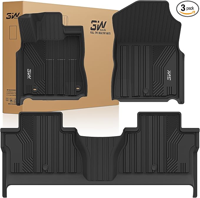 3W Floor Mats for Toyota Tundra 2014-2021 CrewMax Cab, TPE All Weather | Custom Fit; Fits SR5/TRD/Limited; Full 1st & 2nd Row Set; Easy Clean, No Gaps or Shifting, Black by 3W