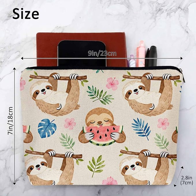 Sloth Makeup Bag For Women, Adorable Cosmetic Bag Makeup Bags, Cute Sloth Animal Sloths On Flower Tree Zipper Bag Travel Bags Toiletry Organizers Pouch Bags Washing Bags For Gym Bathroom - Image 4