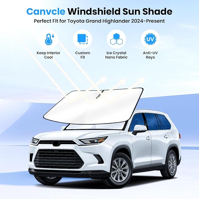 Canvcle Windshield Sun Shade for 2024-2025 2026 Toyota Grand Highlander Accessories Upgraded Double-Layer Front Window Sunshade Cover Sun Visor Protector Foldable Block UV Rays Keep Vehicle Cool - Image 2