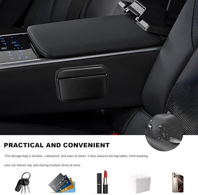 Car Seat Side Pocket Organizer, Mini Leather Auto Door Storage Bag Console Side Organizer, Multifunctional Seat Gap Pocket Storage Pouch for Phone Pen Key Sunglass (Black) - Image 5
