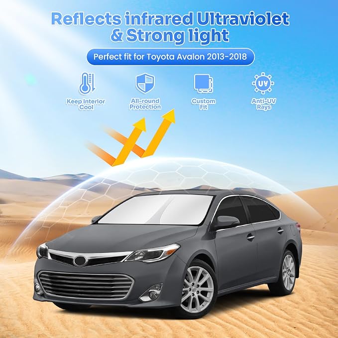 Canvcle Window Shades for 2013-2018 Toyota Avalon Accessories Windshield Sun Shade Side Rear Window Covers Sunshade Sun Visor Shield Privacy Protection for Camping Keep Vehicle Cool Black 8PCS - Image 2