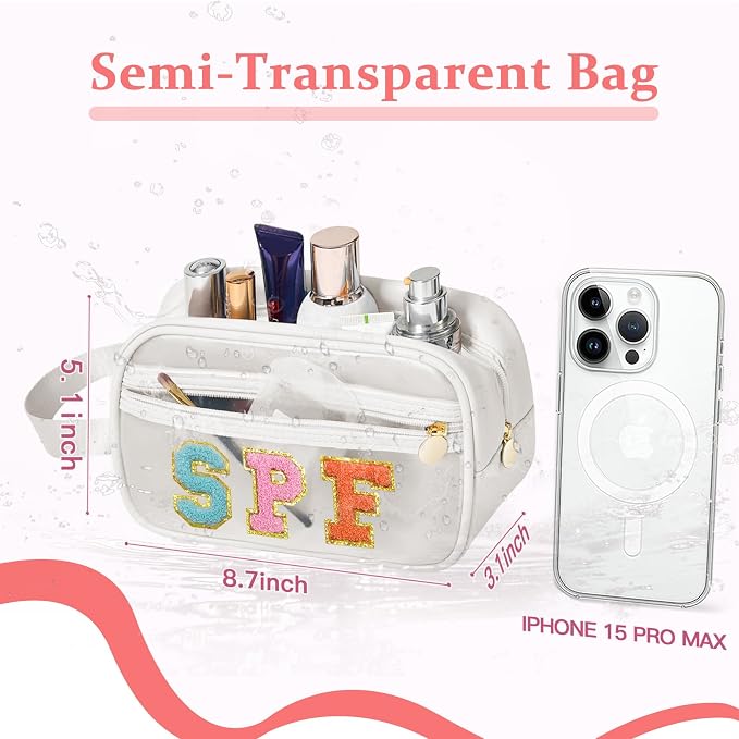 COSHAYSOO Clear Sunscreen Bag SPF Beach Vacation Essentials Waterproof Summer Pool Must Have Accessories for Women Teen Girls, Family Beach Day Organizer Toiletry Pouch Travel Gifts Preppy Letter - Image 2