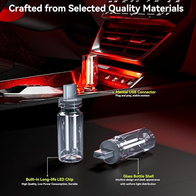 4 PCS USB Night Light Bulb,Touch Dimmable Retro Car Interior Ambient Light | Portable Glass Bottle Design Chubby Glow Light for Car, Truck, Bedroom, 4 Colors Red Blue Green Purple - Image 5