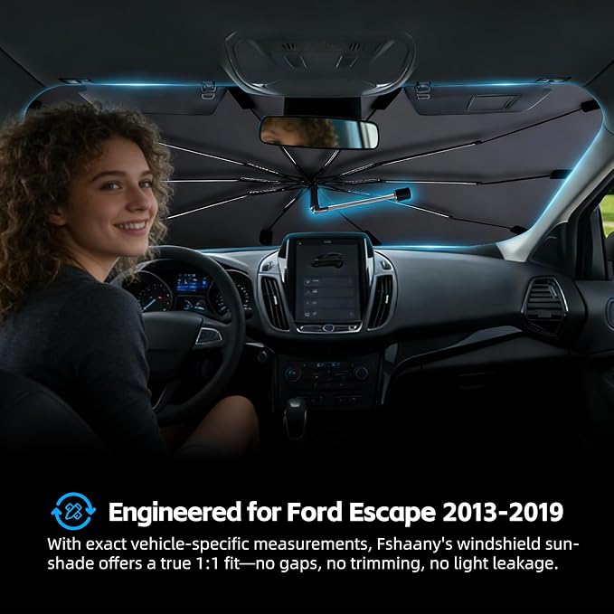 Windshield Sun Shade Umbrella for Ford Escape 2013-2019 Front Window Shield | Heat-Reflective Window Shade, Umbrella Sunshade Cover Blocks Heat, Protects Interior, Vehicle-Specific Precision Fit - Image 2