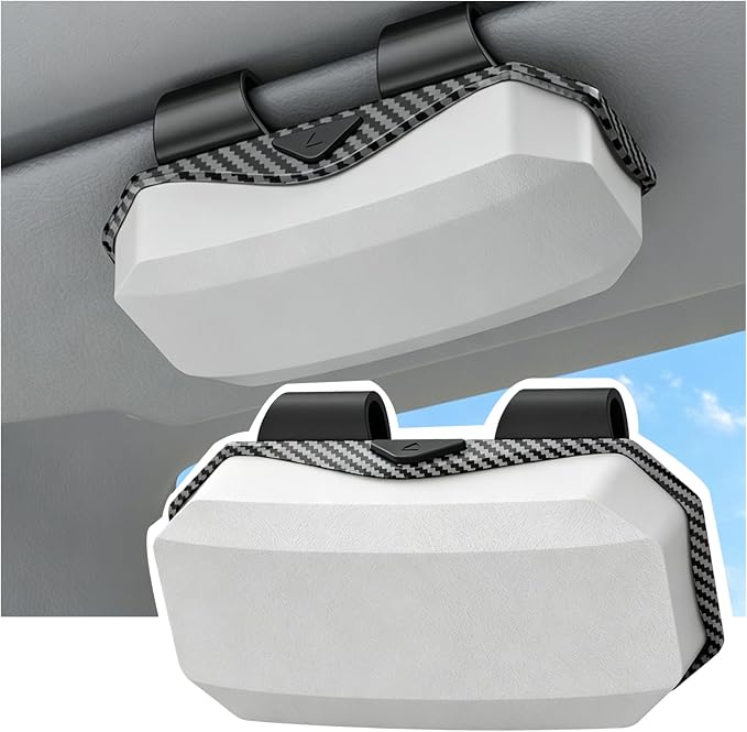 Sunglasses Holder for Car Visor, One-Handed Press to Open Car Glasses Case, Carbon Fiber Texture Visor Accessories Stability for Truck SUV Sedan, Anti-Scratch Velvet Interior (Grey White) by Unknown