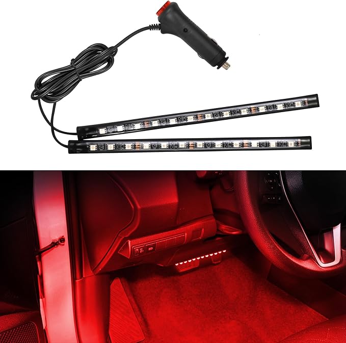 wuyaoyao Car LED Strip Light, 24LED Lights w/Cigarette Lighter, Red | 12V Ambient Lighting Kit for Decor, RGB Neon Atmosphere Lamps, Under Dash Ambient Night Light, Universal Car Accessories by wuyaoyao