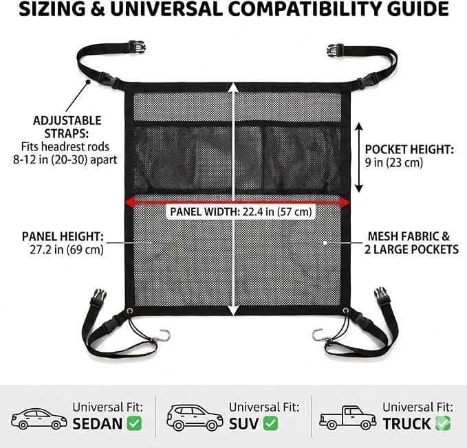 Adjustable Dog Car Barrier for SUV Truck, Heavy Duty Pet Net Backseat Divider, Universal Mesh Back Seat Gate, Safety Accessories, Easy Install - Image 7