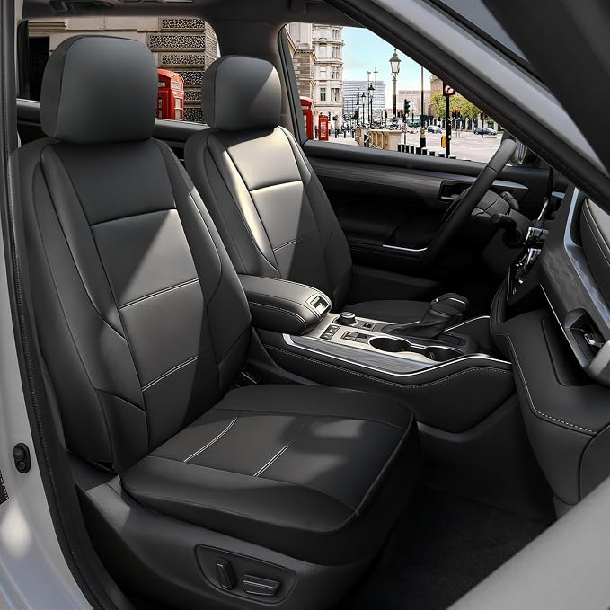 GIANT PANDA Front Seat Covers for Ford Explorer, Bronco/Bronco Sport(2021-2026), Escape, Maverick, Mustang, Ranger(2019-2026), Edge, Fusion, Focus, Faux Leather 2-Pack (Black) by GIANTPANDA