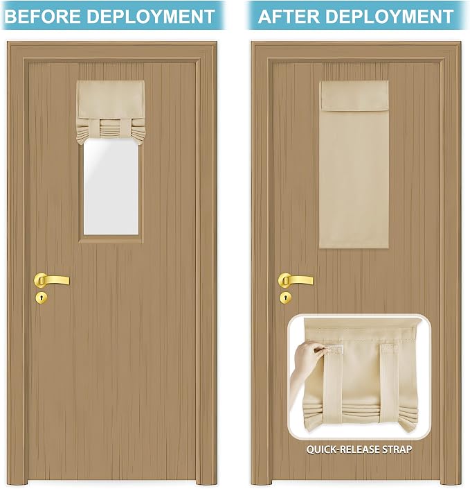 RYB HOME Classroom Door Window Cover Lockdown Shades Blackout, No Drill | Privacy Sidelight Glass Door School Office Blinds, Room Darkening Blocks Views, Portable Curtains, W12 x L30, Beige, 1 Panel - Image 5