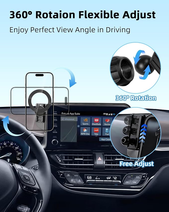 PZK Car Phone Mount for Toyota C-HR CHR 2019-2022 Accessories 8-inch Screen | Magnetic Car Phone Holder with Magsafe 360° Rotation Hand-Free Phone Cradles Not Affect Vent for All 4-7.0'' Smartphones - Image 4