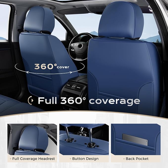 Coverado Car Seat Covers Front, Seat Covers for Cars, Waterproof 2-Pack Car Seat Cushions, Leather Carseat Seat Protectors, Universal Seat Covers Fit for Most Sedans SUV Pick-up Trucks(Blue&White) - Image 3