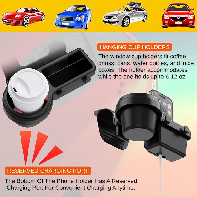 Extra Hanging Car Door Window Drink Coffee Cup Holder with Storage Organizer Tray | Coin Holder Change Organizer Fits Most Vehicles, Trucks Interior Car Gadgets Accessories - Image 2