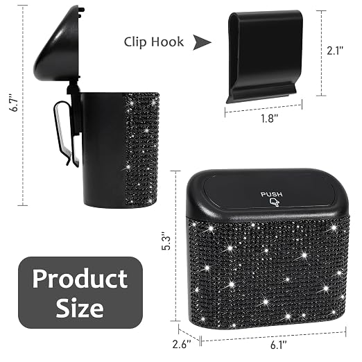 Accmor Bling Car Trash Can with Lid, Mini Auto Garbage Storage Bin with 60pcs Garbage Bags, Sparkling Crystal Trash Bags Holder Dustbin Vehicle Accessories Container Organizer (Black Rhinestone) - Image 2