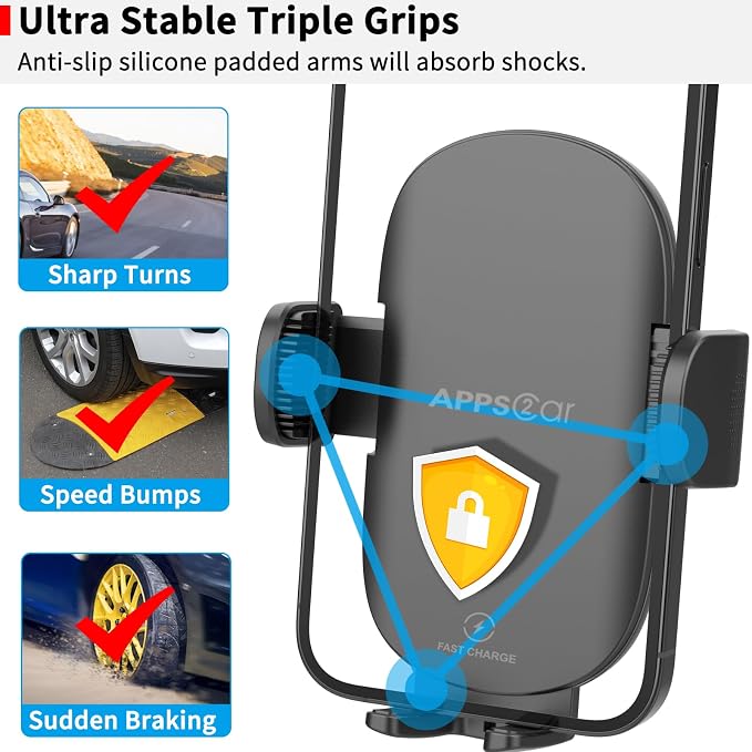 APPS2Car Sturdy CD Slot Phone Mount with Upgraded Wireless Charger | One Hand Operation, Hands-Free Car Phone Holder Compatible with iPhone 17 Pro Max Plus 16 15 14 13 12 11, Samsung S25 S24 S23 - Image 7